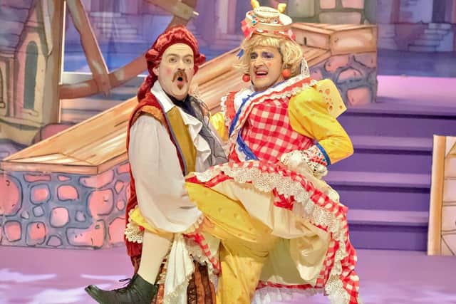 From left Chris Chilton as Monsieur Bon Bon and Chris Hannon as Fanny Fromage in Theatre Royal Wakefield's Beauty and the Beast. Pic Ant Robling