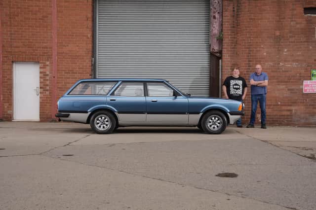 Richard Barker and Graham Ellis with their restored Mark V Cortina Crusader Estate. Pic: Jon Cass Classic Ford magazine