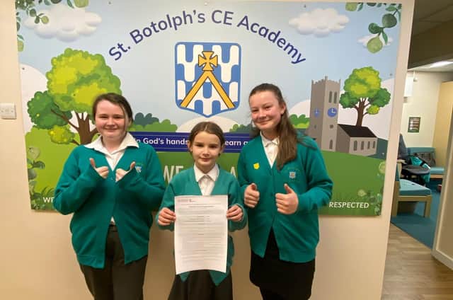 St Botolph's pupils celebrate the positive inspection report.