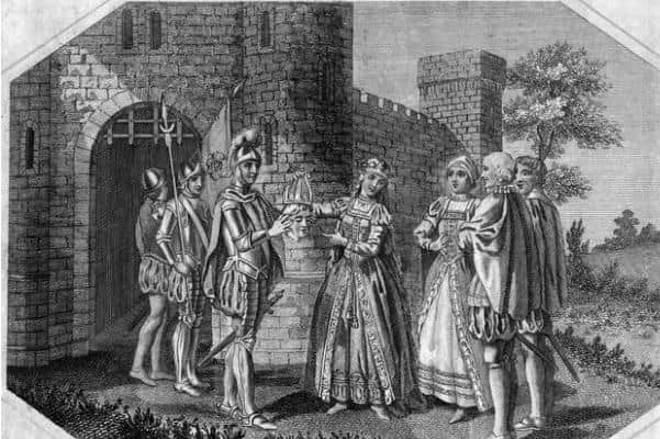 Queen Margaret placing a paper crown on the head of the Duke of York. Photo: Photo by The Print Collector/Print Collector/Getty Images