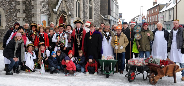 The  start of the 114th annual wheelbarrow walk, held in the snow in December 2010. Picture: Kate Shemilt C102174-1