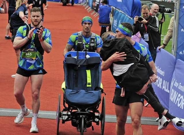 Kevin carried his friend Rob over the Leeds Marathon finish line saying: "If we can all try to be a better friend from time to time, we'll have a better place to live in."