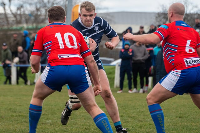 Featherstone Lions' Harvey Farrar on the charge.