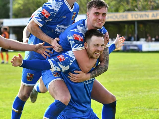 Connor Smythe celebrates his amazing goal at Brighouse. Picture: Daniel Kerr
