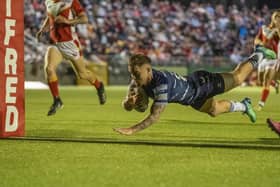 FLYING IN: New Wakefield Trinity signing scores a try for Featherstone Rovers in 2022. Picture: Dec Hayes