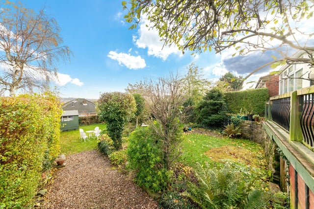 Extensive lawned gardens includes fruit trees while along with a decked terrace is hardstanding for a hot tub.
