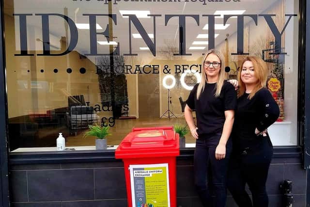 Barbers Becky Short and Grace Brookman, owners of Identity Airedale, who support Airedale Uniform Bank.