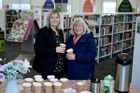 Coun Michelle Collins and Coun Maureen Cummings at Wakefield Library's Welcome Space.