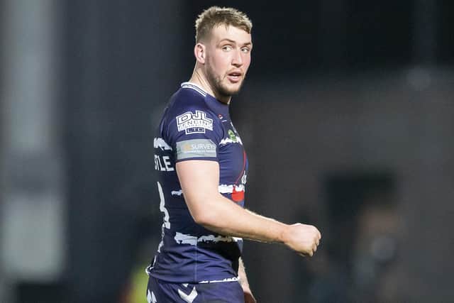 Josh Hardcastle scored two tries in vain for Featherstone Rovers in the play-off semi-final. Picture: Allan McKenzie/SWpix.com