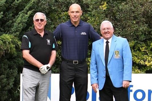 Pontefract Golf Club captain Jack McKee and president Mac Douglas with World Cup referee Howard Webb who was guest at the club's corporate golf day.