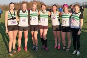 Wakefield Harriers' senior ladies team who raced to third place in the final West Yorkshire Cross Country League meeting.