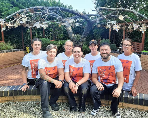 Volunteers from Wakefield's B&Q branch at Cathedral Retail Park spent two days refreshing the Tree of Life sculpture at Wakefield Hospice.
