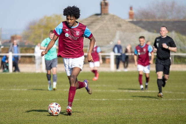 Donae Lawrence strides out to put Emley on the attack.