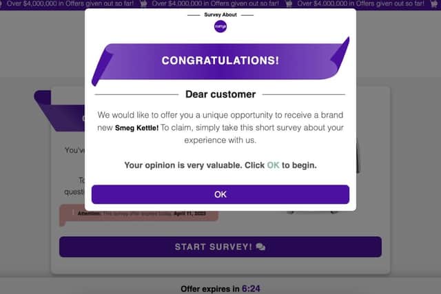 The fake survey page where the scam is hosted. (Image supplied by Dojo)