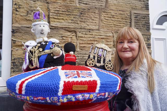 A post topper to mark King Charles III Coronation has been created by Lynn Clegg in Walton near Wakefield. Picture Scott Merrylees