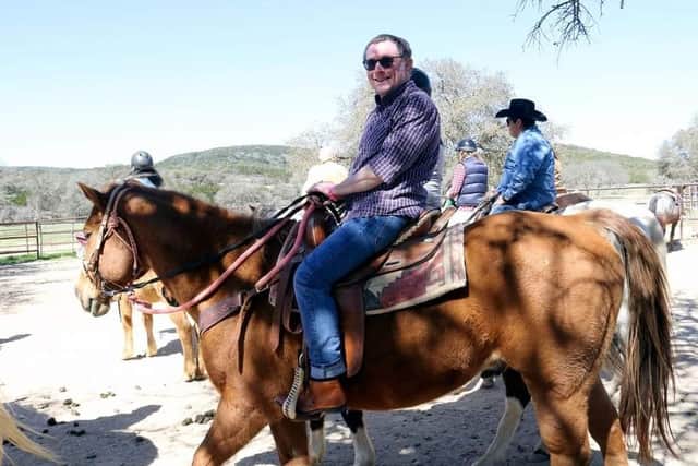 Riding the ranch range, Chris Page like a nine-stone cowboy (Photo: Paul Harris)