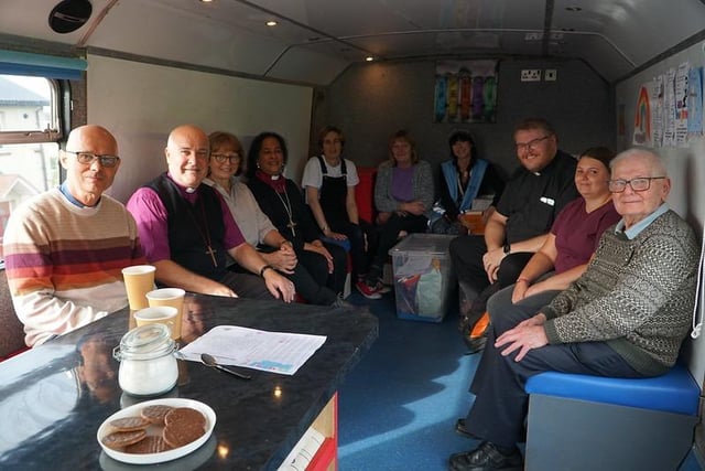 Archbishop Stephen hopped on board to bless a bus ministry in Dewsbury