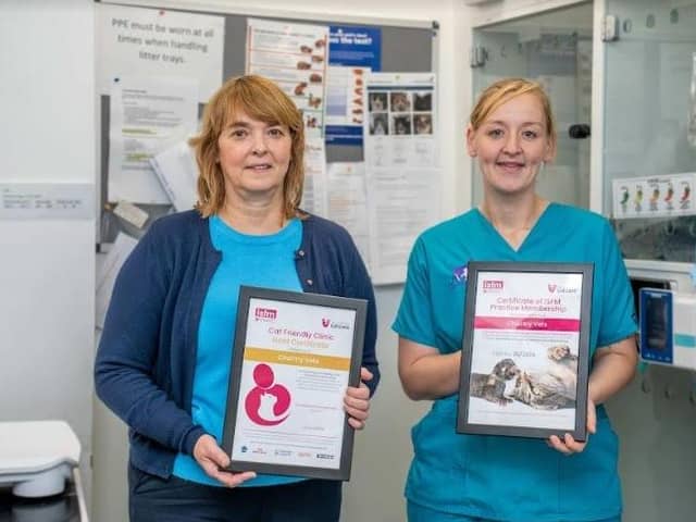 Registered veterinary nurse Toni Middleton, left, and head nurse Megan Everett at Chantry Vets’ Brindley Way Veterinary Hospital which is a gold standard cat-friendly clinic. Photo: Chantry Vets