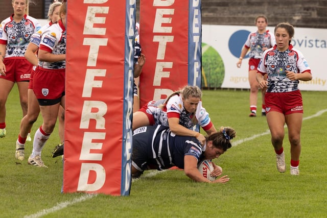 Brogan Churm goes over for one of her two tries.