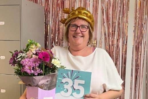 Kerry Potts is celebratig 35 years service.