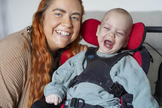 Lennie and his mum Candice Clay. Lennie was diagnosed with periventricular leukomalacia when he was four weeks old. Picture Scott Merrylees