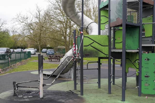 Arsonists targeted play equipment in Thornes Park.