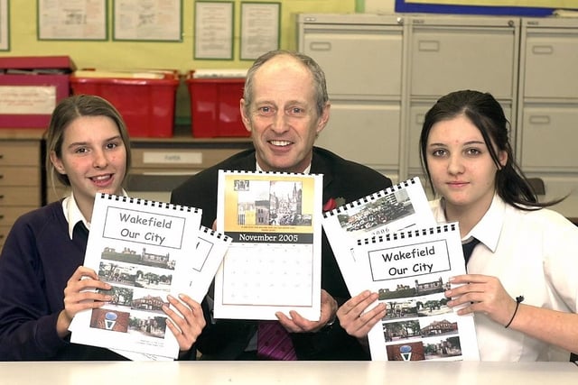 Pupils at Wakefield City High school launch their fundraising calendar with the help of Wakefield Council Leader Coun Peter Box in 2004.
