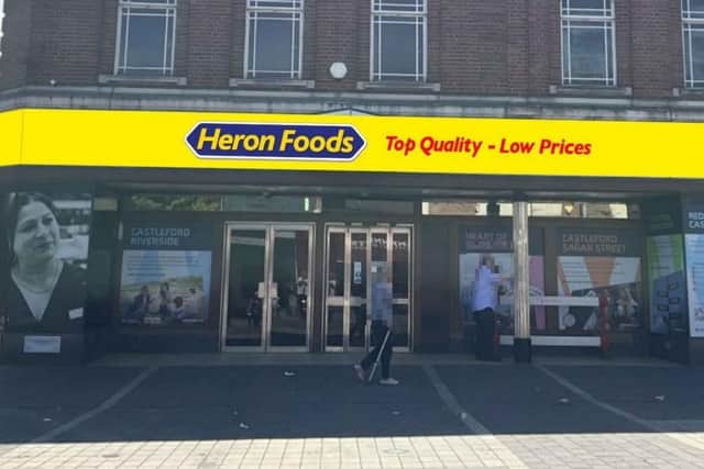 A mock-up of the store signage for the former M&S store in Castleford has been submitted to Wakefield Council. Image: Heron Foods