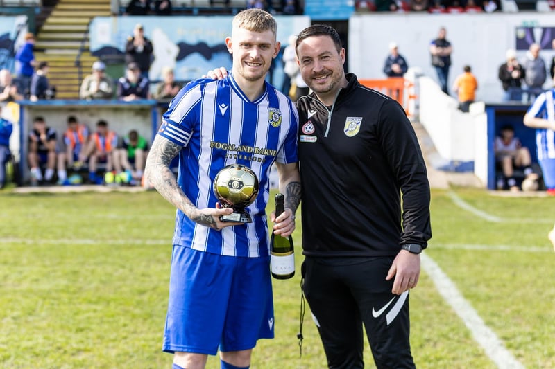 Richard Collier with his Frickley Athletic players' player of the year award.