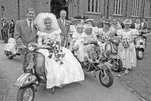 Mod wedding, complete with scooters.