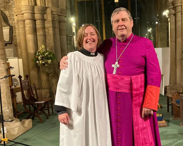 The Reverend Hannah Smith with the Right Reverend Tony Robinson, the Bishop of Wakefield.