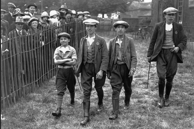 August 4 1925: Pit boy jockeys on their way to the paddock at the Pit Pony Parade and race meeting at Thorpe, near Wakefield.. (Photo by E. Bacon/Topical Press Agency/Getty Images)