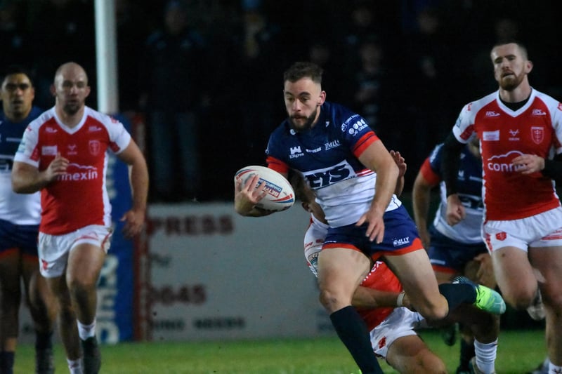 Connor Jones on the run for Featherstone Rovers. Picture: Rob Hare