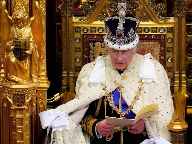 King Charles III reads the King's speech during the State Opening of Parliament. Photo: Getty Images