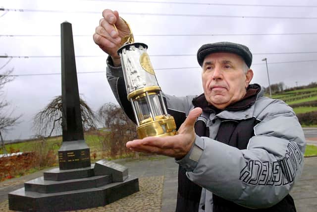 Tony Banks, one of the survivors of the Lofthouse Colliery disaster 50 years ago, in which seven men died after an inrush of water and slurry into one of the working seams.
Tony is pictured with his original miners lamp that he used on the day of the disaster.
w3116a812