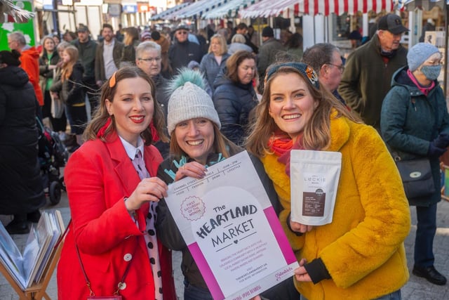 Organisers Lauren Jamieson, Emily McGowan and Esther McLuckie at the first Heartland Market in Galashiels on Saturday. Photo: Phil Wilkinson.