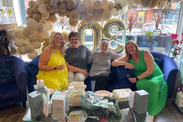 Hair 'N' Beauty salon owner Zoë Gaitley (left) celebrating 30 years in business on Saturday.