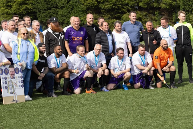 Charity footballers line-up for the Elliot James Bransby Memorial Football Match.