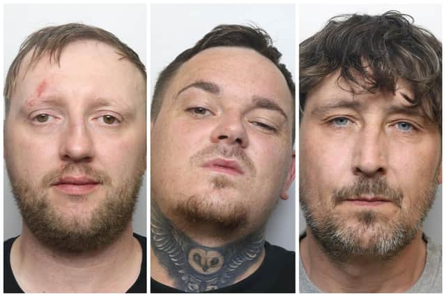 Rawson (left), Oliver (middle) and Moore were all jailed today for their part in the gun-toting chase. (pic by WYP)