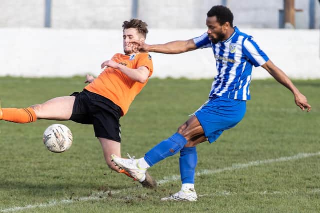 Alhassane Keita netted one of Frickley Athletic's two goals in their win at Pickering Town. Photo by John Hobson