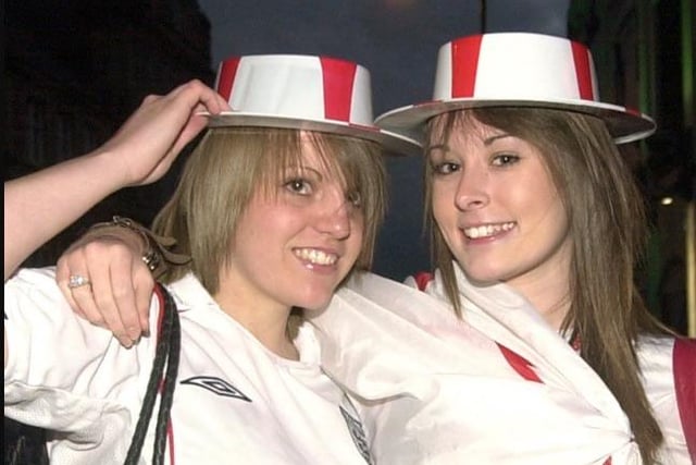 Claire and Rachel show their support on Westgate - England v Sweden match.