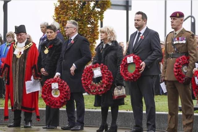 Last year's laying of wreaths at the war memorial in Wakefield.
