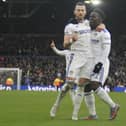Jack Harrison celebrates his goal with Leeds United teammate Willy Gnonto.