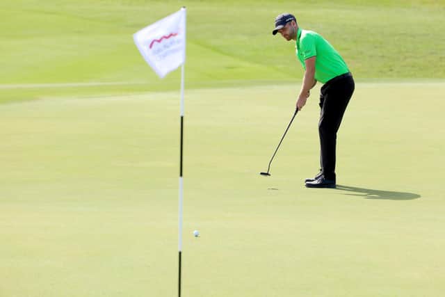 Daniel Gavins about to hole a birdie putt on the eighth hole on day four of the Ras Al Khaimah Championship. Picture: Warren Little/Getty Images