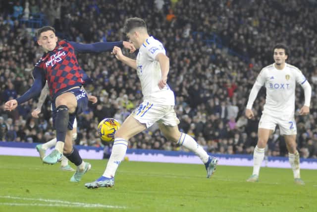 Dan James is well placed but could not score a late winner for Leeds United.
