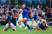Caleb Hamlin-Uele dashes clear to score for Wakefield Trinity against Leeds Rhinos. Picture by Alex Whitehead/SWpix.com.