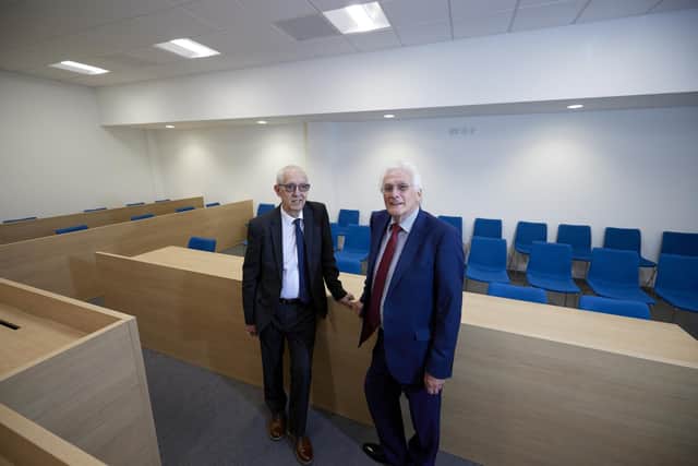 Les Shaw Wakefield Council's cabinet member for resources and property and Kevin McLoughlin, senior coroner, for West Yorkshire eastern coroner’s service pictured inside the main coroner's court at Mulberry House, Merchant Gate, Wakefield.