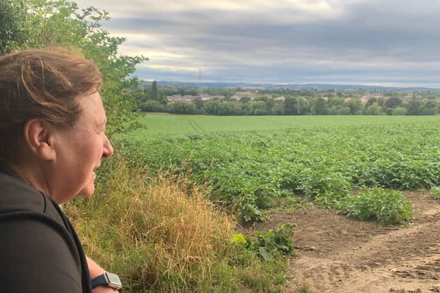 Julie Medford, Labour councillor for Normanton, looking out across fields at Heath Common which could be the site of an energy storage farm