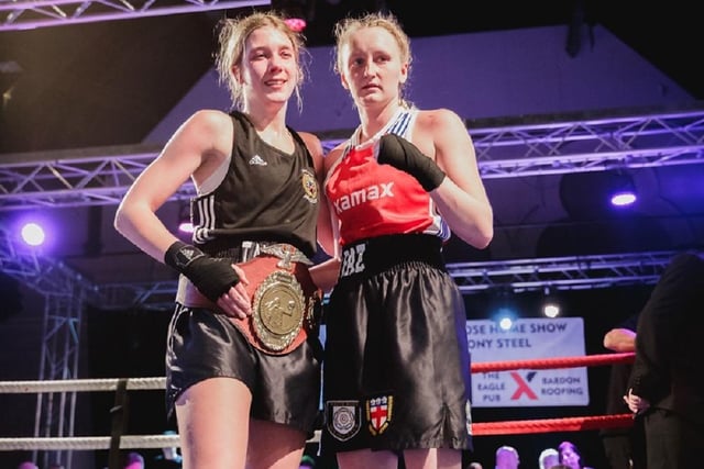 Farrah Cuniff and opponent Tallulah Pulling who competed for the Yorkshire challenge belt.