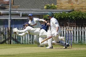 Wakefield Thornes wicketkeeper Joe Billings dives to takes a catch. Picture: Scott Merrylees